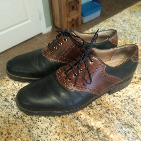 Johnston Murphy Oxford Saddle Two Tone Black Brown Leather Lace Up Shoes 9M - Picture 4 of 12